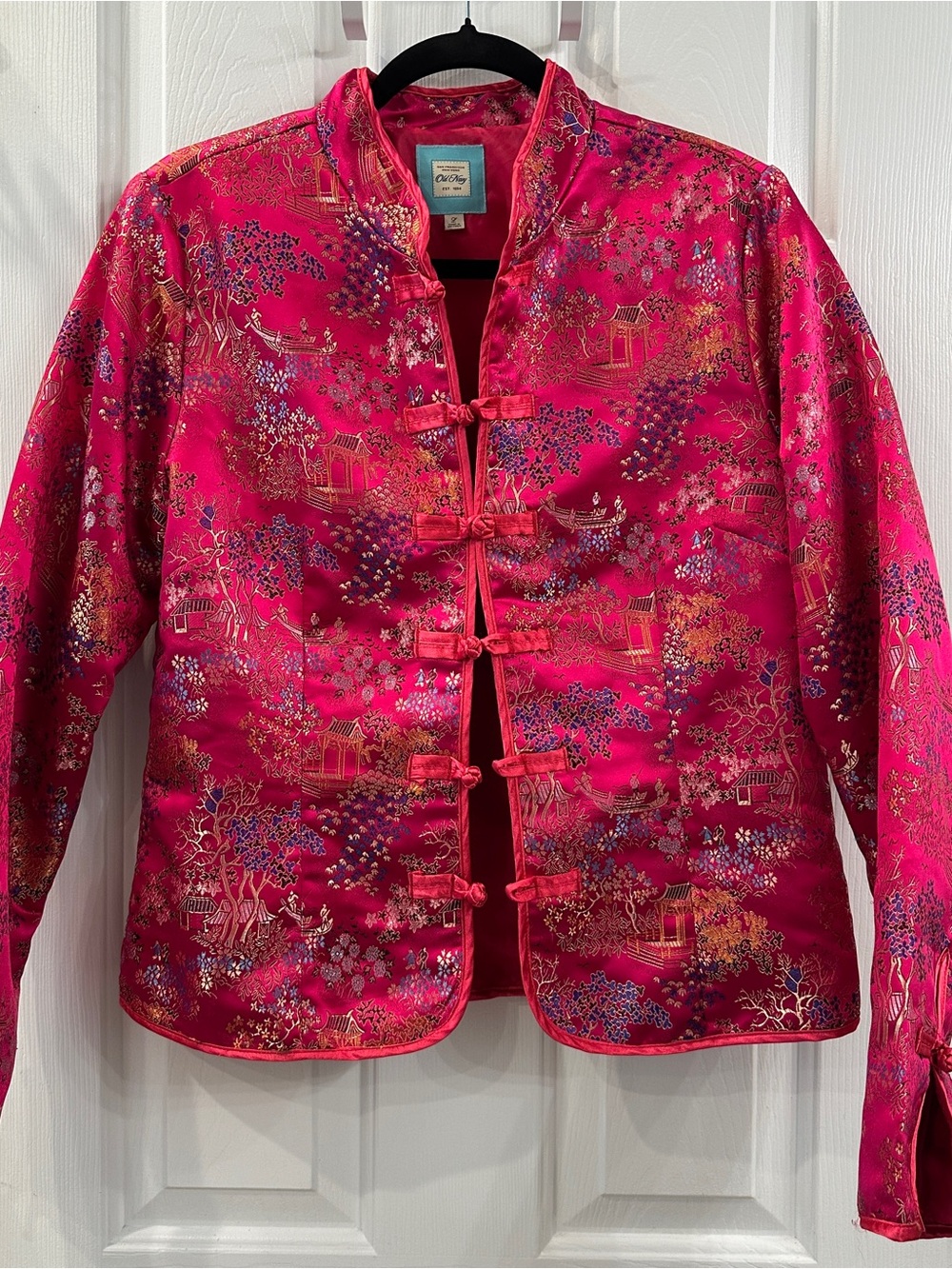 VTG OLD NAVY Women's Fuchsia Brocade Mandarin Jacket